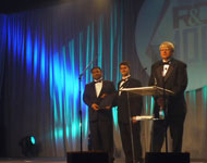 Ranjan Dash (on left) and Trustee Chair Professor of Materials Science and Engineering Director of the A.J. Drexel Nanotechnology Institute Y.Gogotsi (in center) with "R&D 100" Award)