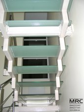 Glass stairs on metal construction