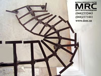 Metallic framework of Stair from the polished black metal with powder-like coverage. 