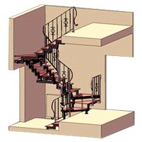 Desing of the two stepped string stell staircase with glass stairs