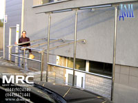 Glass porte-cocheres and canopies that apply to protection of stair to blide area